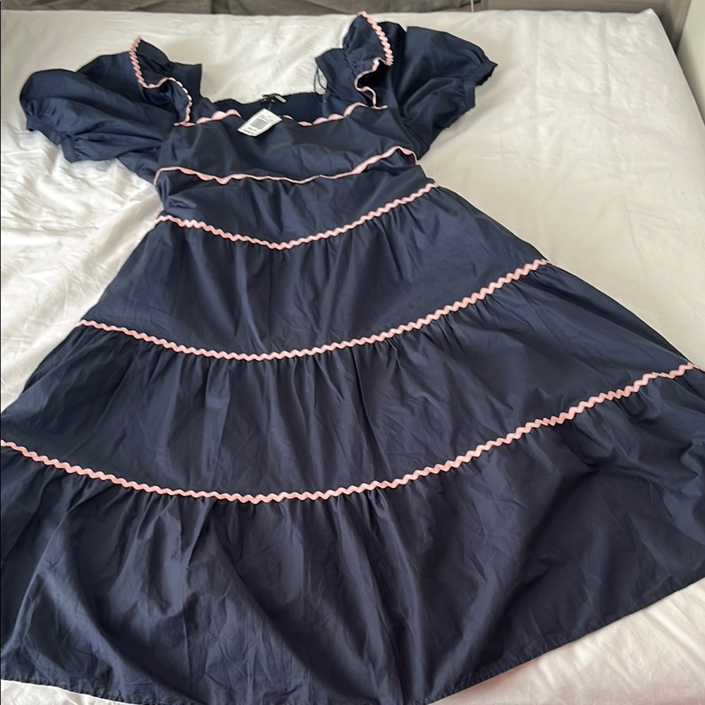 NWT English Factory Navy Blue and Pink Maxi Flutter Sleeve Sundress size 2X